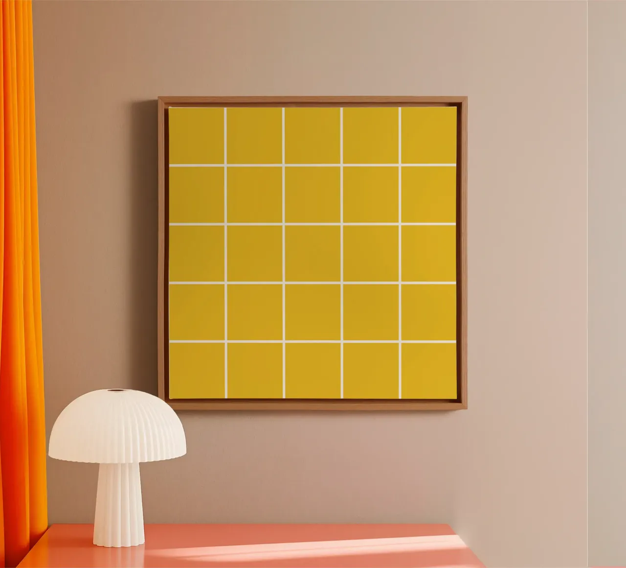 White Thin Checkered Pattern on Yellow Background canvas by Stilrausch