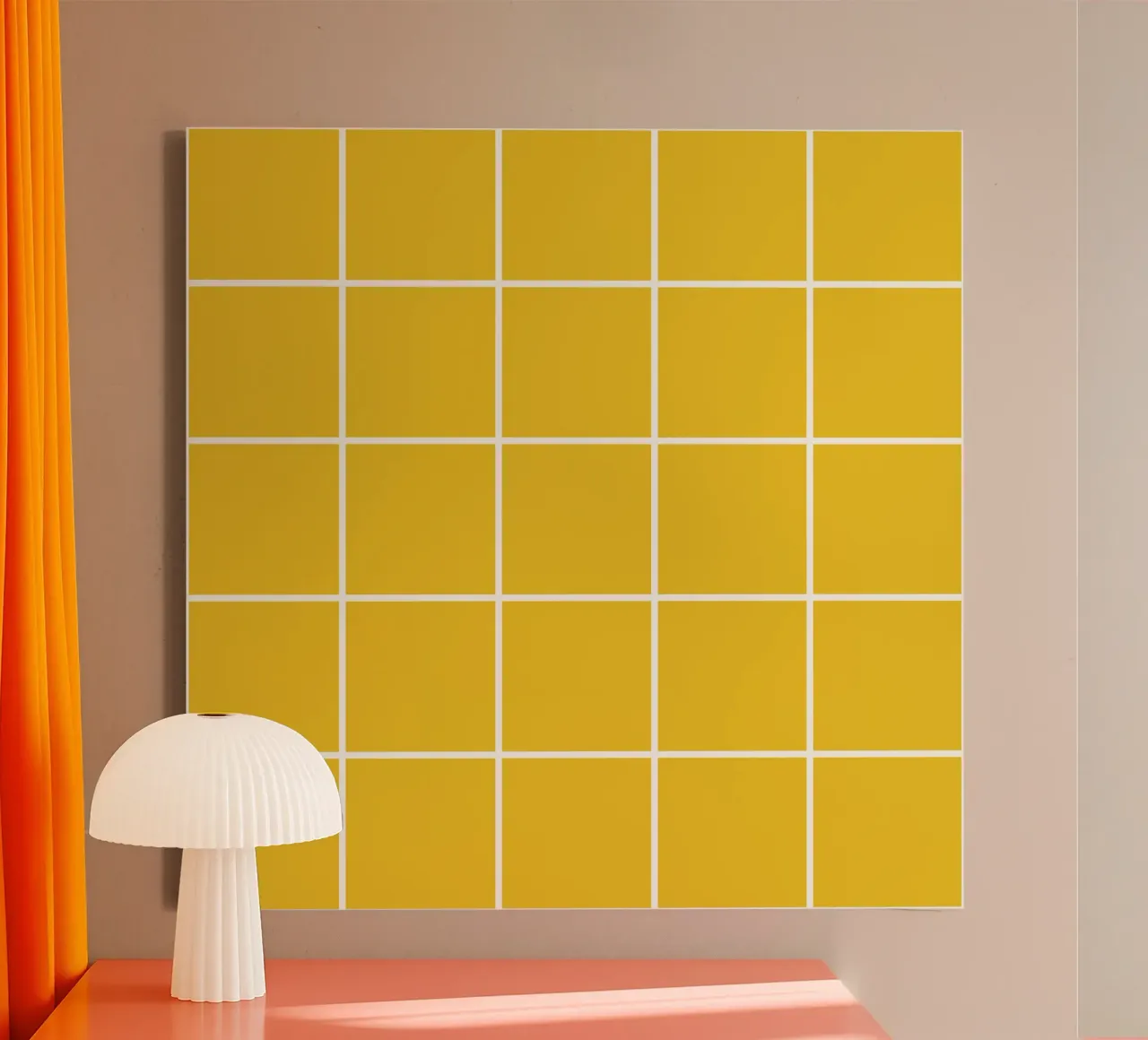 White Thin Checkered Pattern on Yellow Background canvas by Stilrausch
