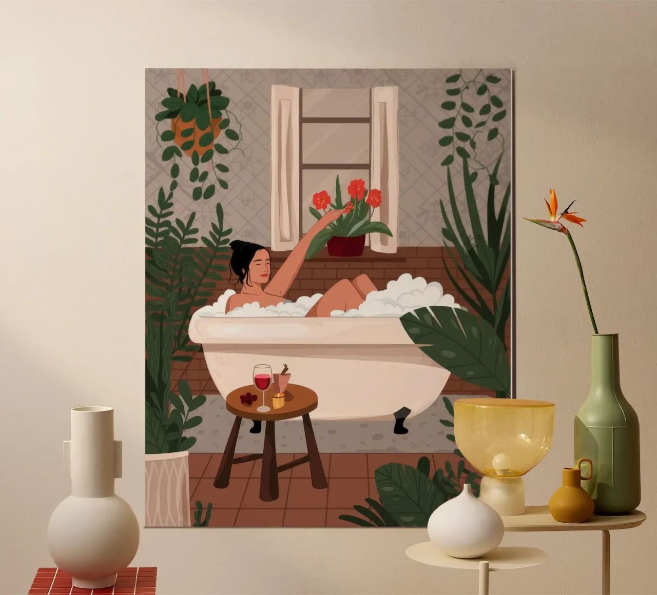 Gezellig bad toevluchtsoord poster met aluminium frame van Fine Sanctuary