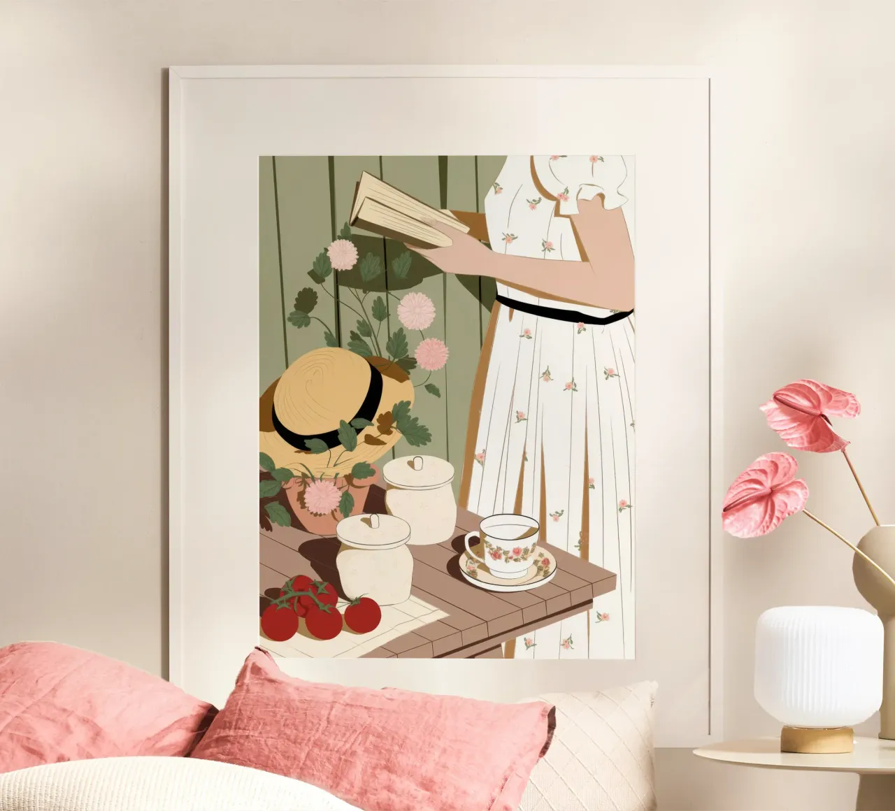 Eleganza del tè in giardino poster con telaio in legno da Fine Sanctuary