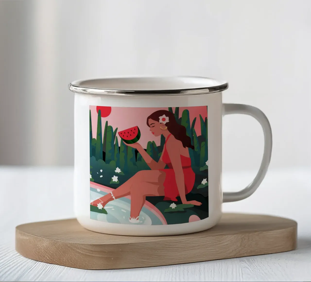 Wassermelone Pool Delight Emaille Tasse von Fine Sanctuary