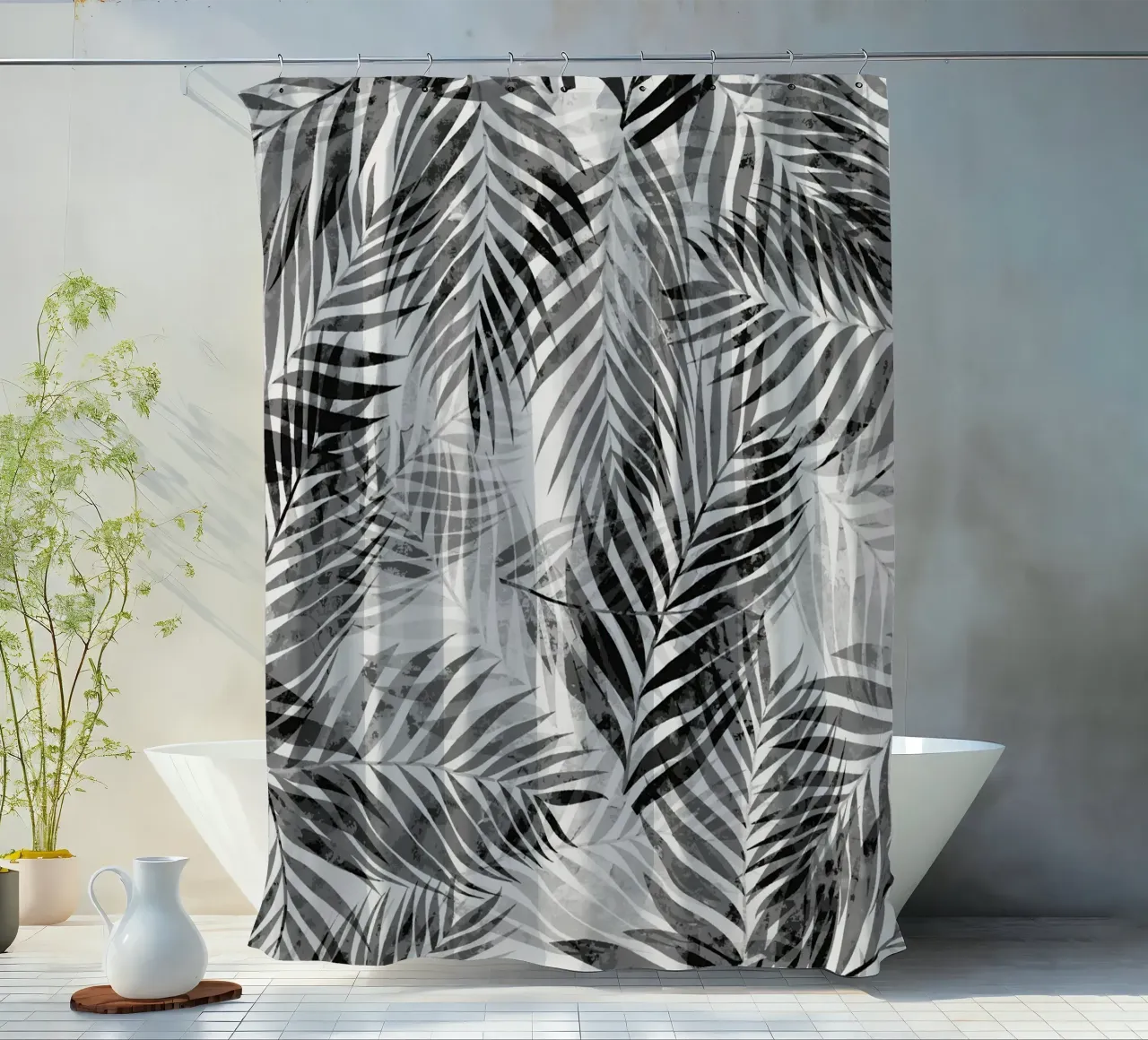 Foglie di palma in bianco e nero tenda da doccia da SilverPegasus