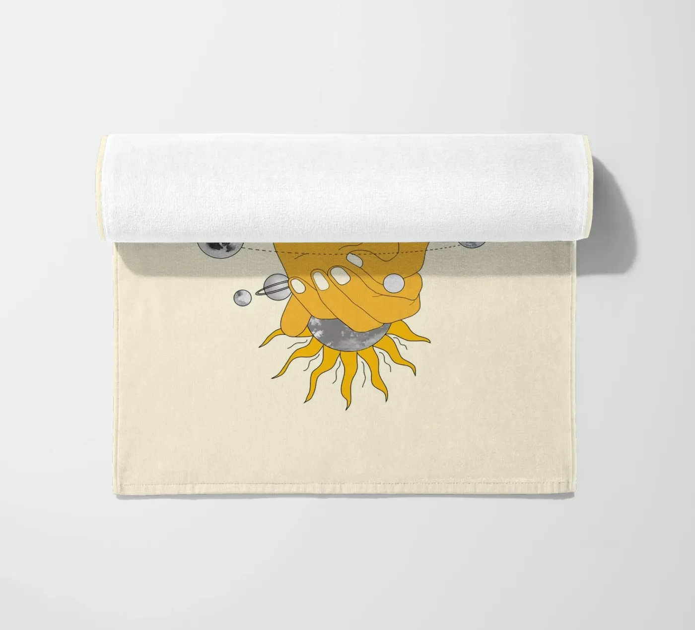 Everything Revolves Around Us beach towel by Nadjaa