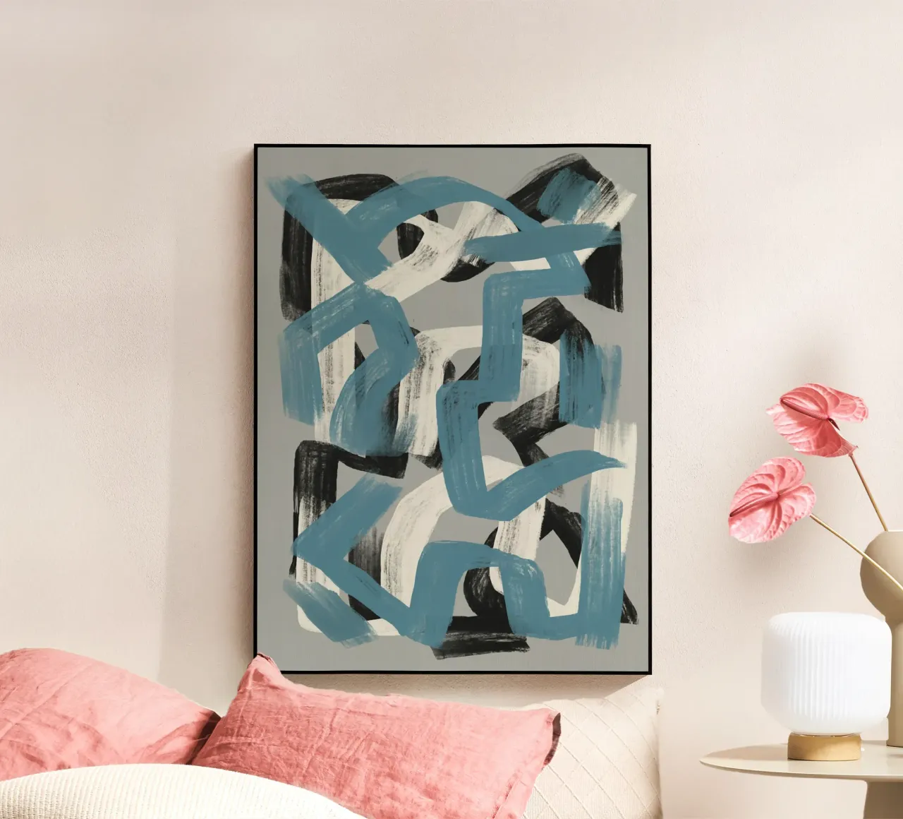 Droog penseel abstract in grijs acryl van Little Dean