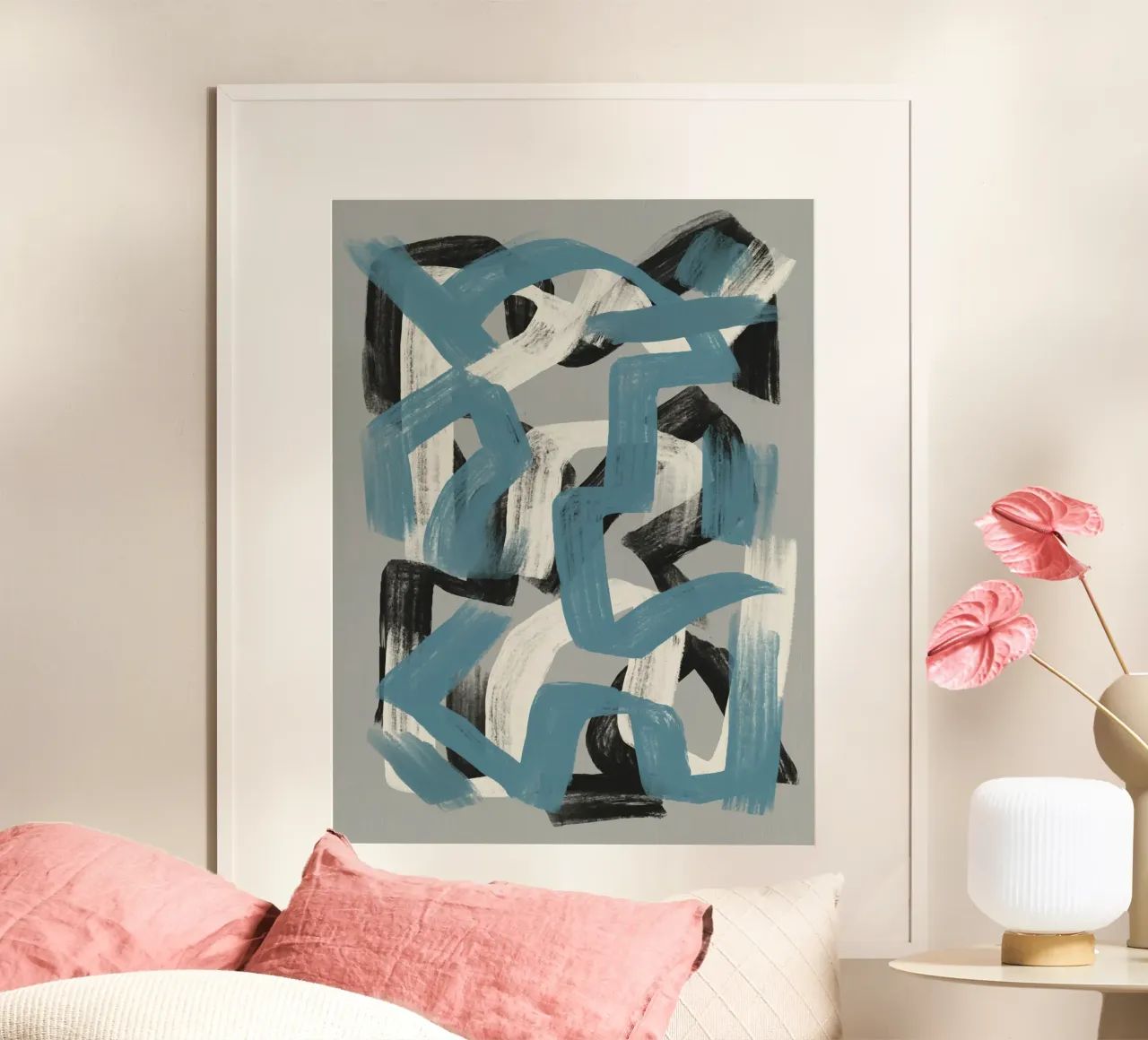 Abstrait au pinceau sec en gris poster de Little Dean