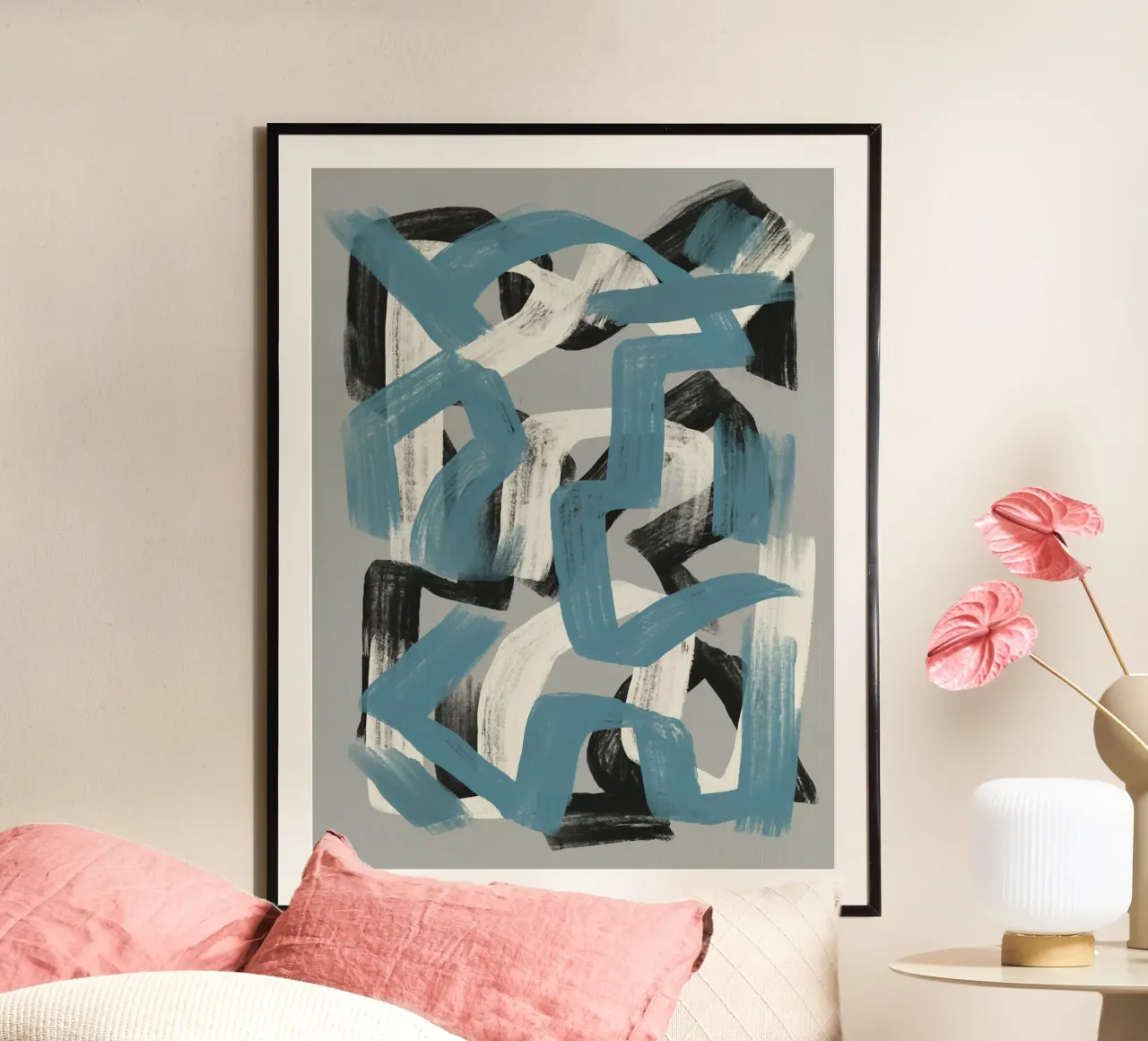 Abstrait au pinceau sec en gris poster de Little Dean