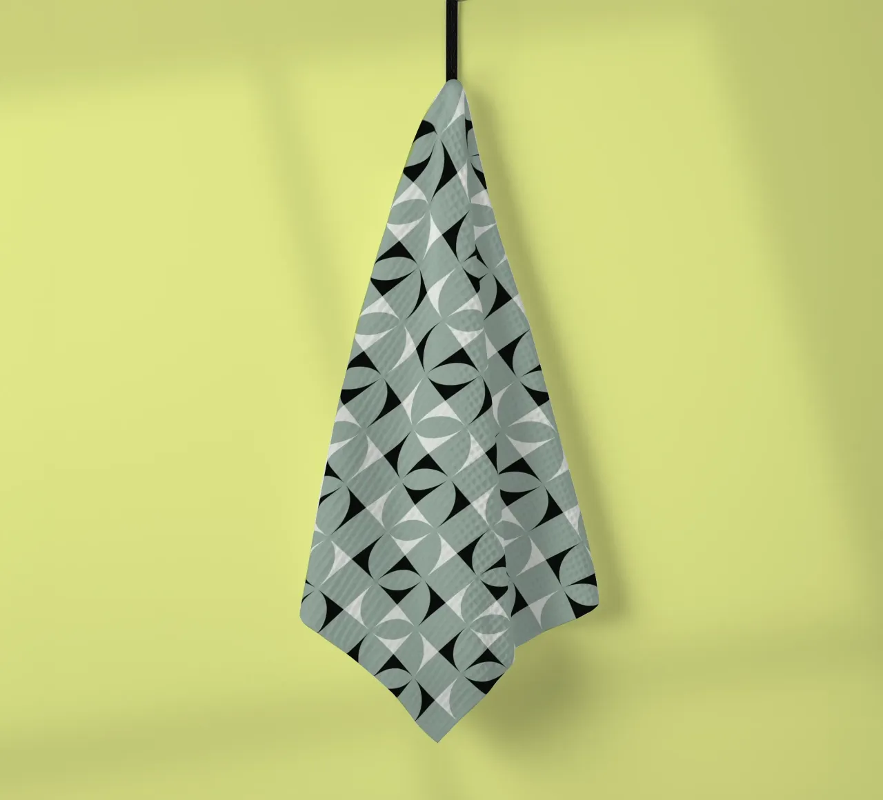 Green grid geometrical pattern tea towel by Little Dean