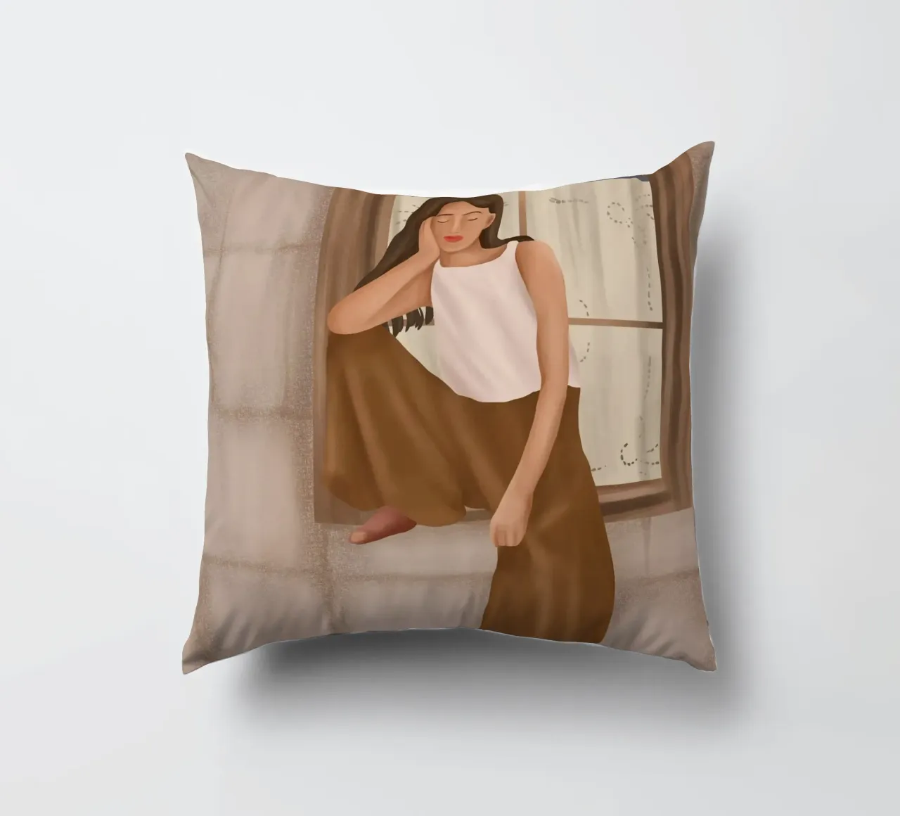 Girl sitting on the window cuscino da cityart