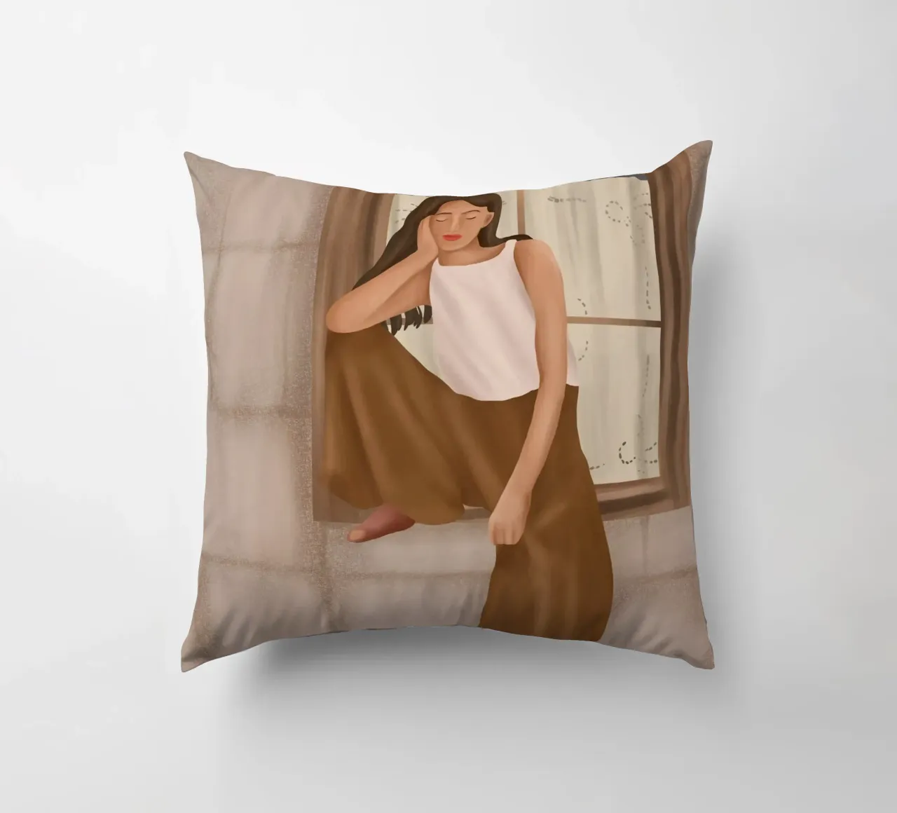 Girl sitting on the window cuscino da cityart