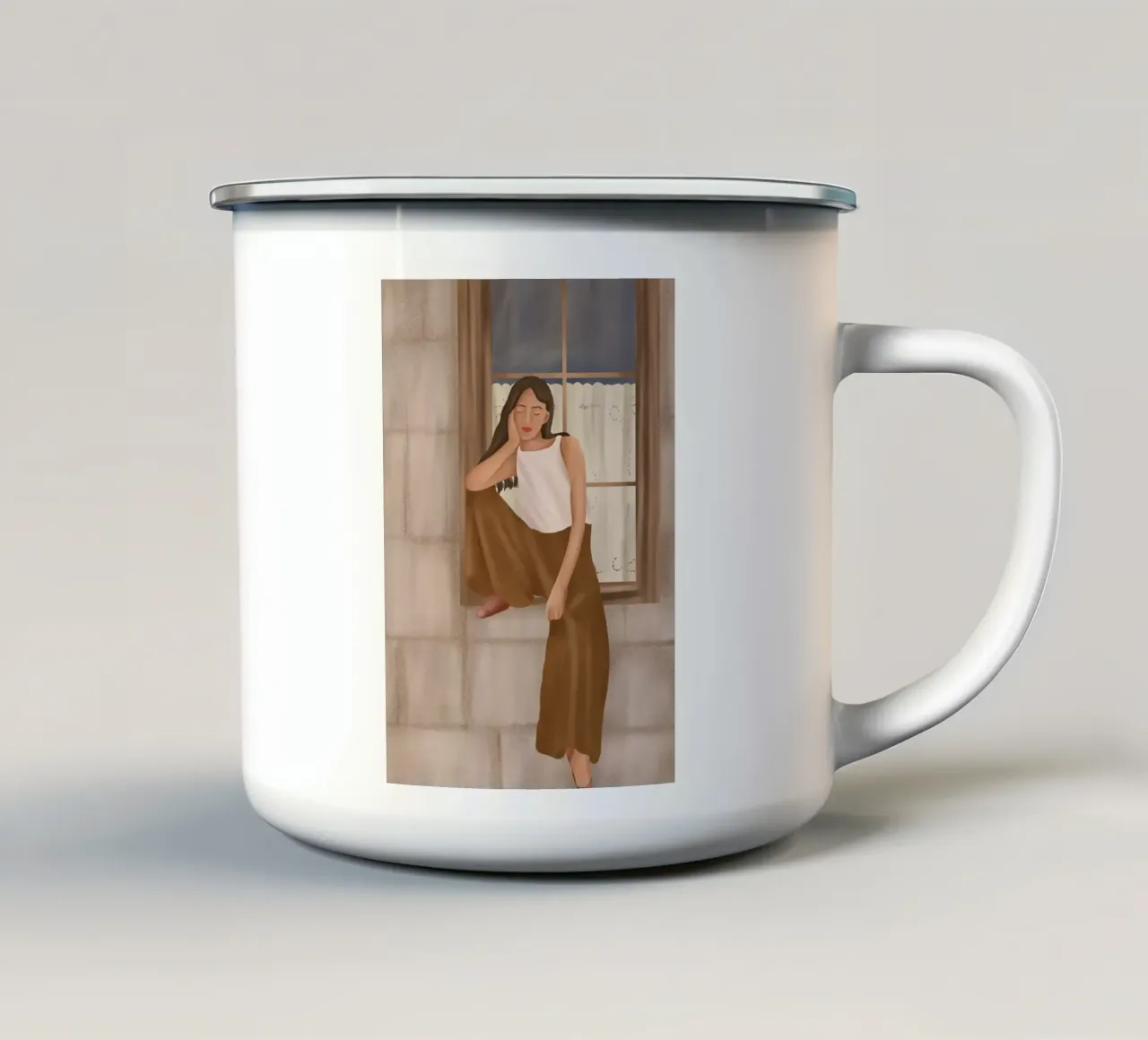 Girl sitting on the window tazza in smalto da cityart