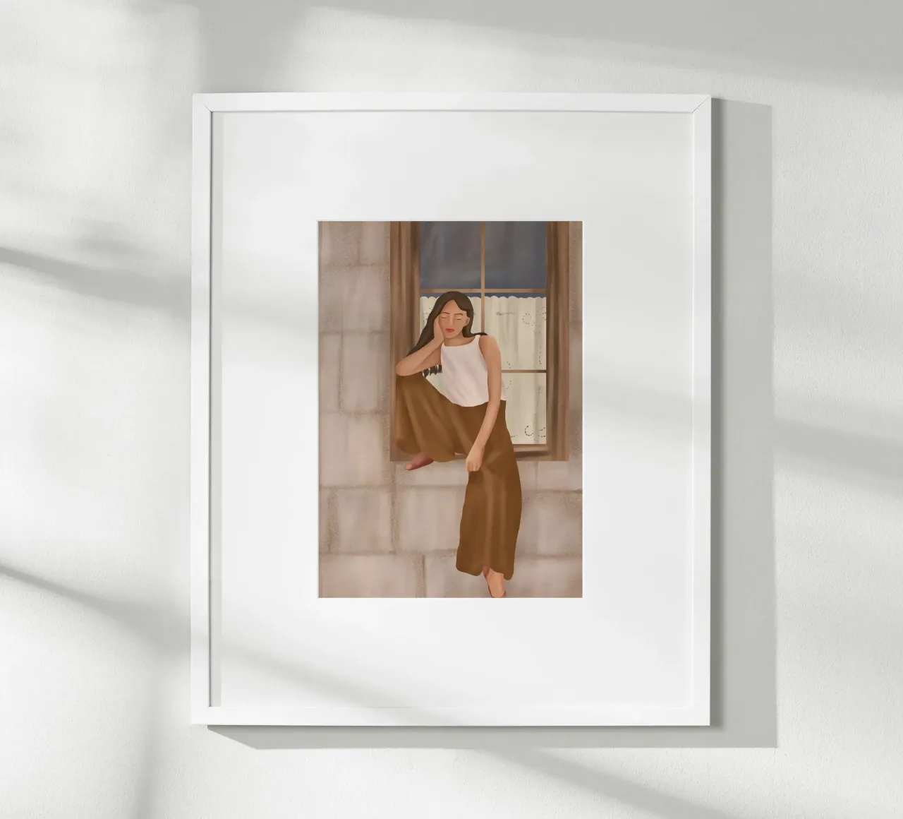 Girl sitting on the window poster con telaio in plastica da cityart