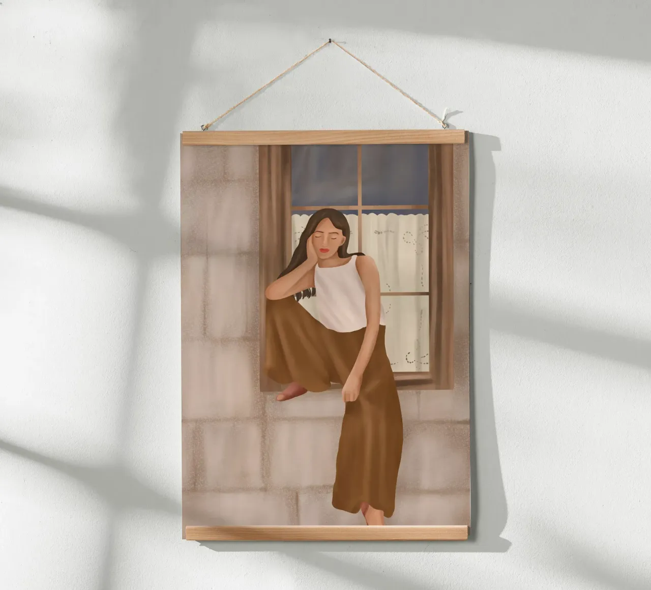 Girl sitting on the window poster con telaio in plastica da cityart