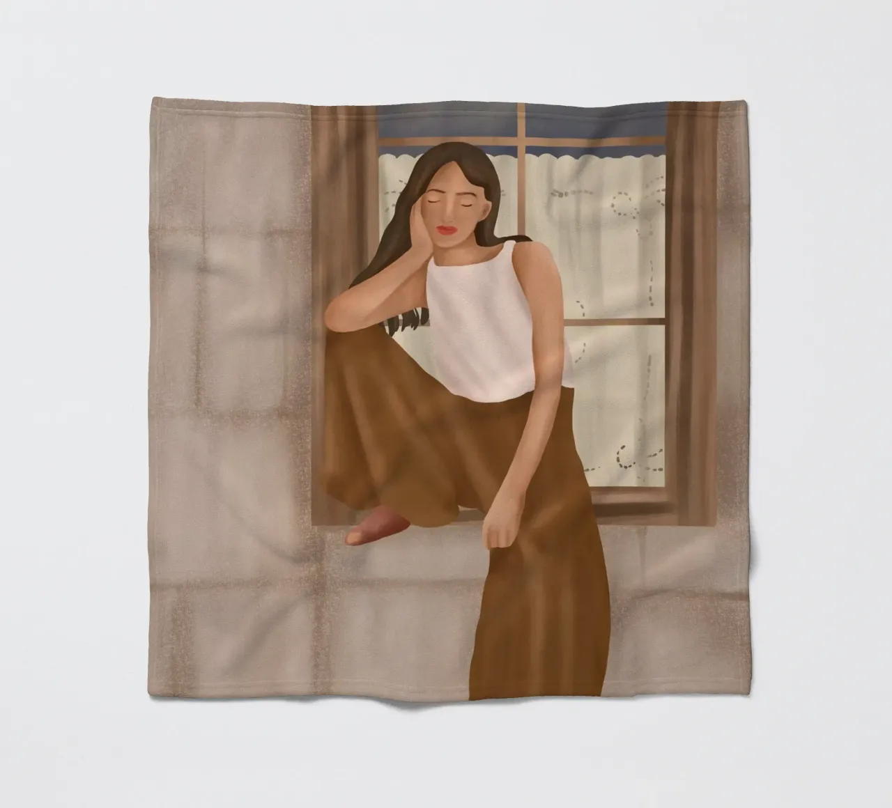 Girl sitting on the window coperta in pile da cityart