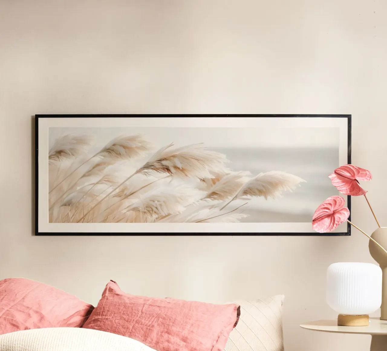 Poesia in riva al mare - Idillio d'erba della Pampa poster con telaio in plastica da Melanie Viola