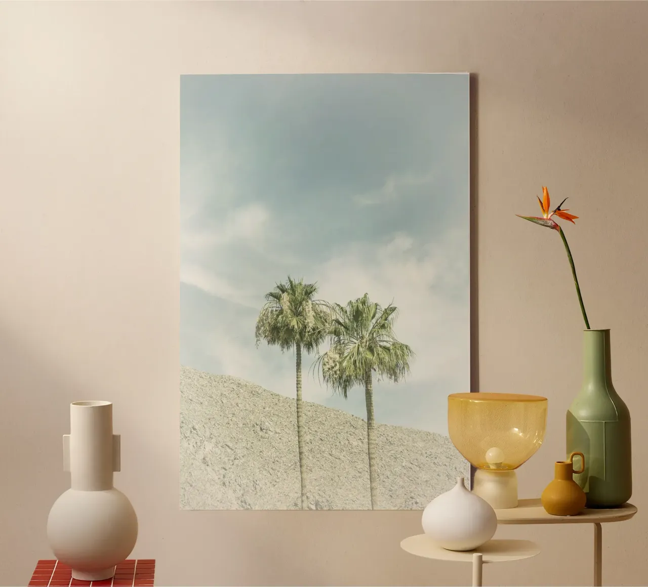 Palm trees in the desert | Vintage canvas with Floater frame by Melanie Viola