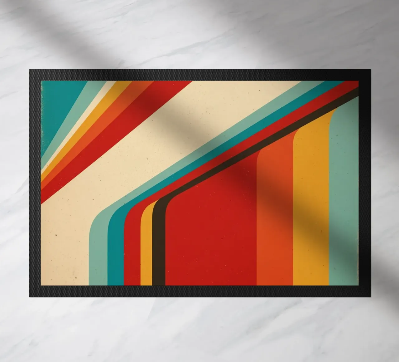 Nostalgische abstracte aanpasbare retro strepen V1 deurmat van Autofocus