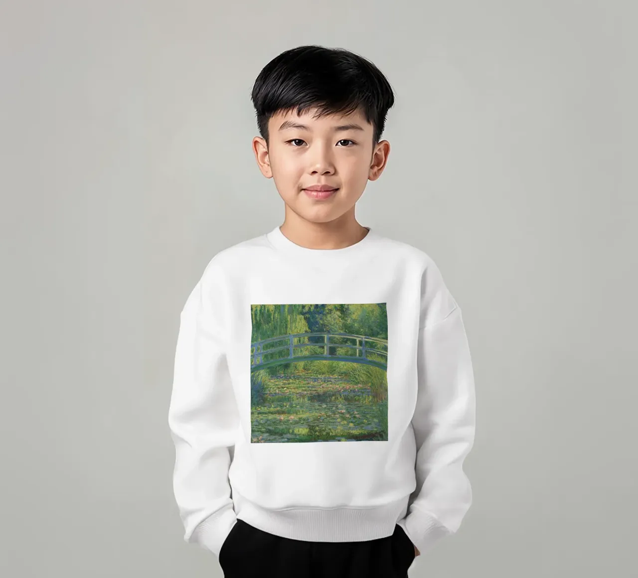 Claude Monet the Japanese bridge kids sweatshirt by 50 masterpieces