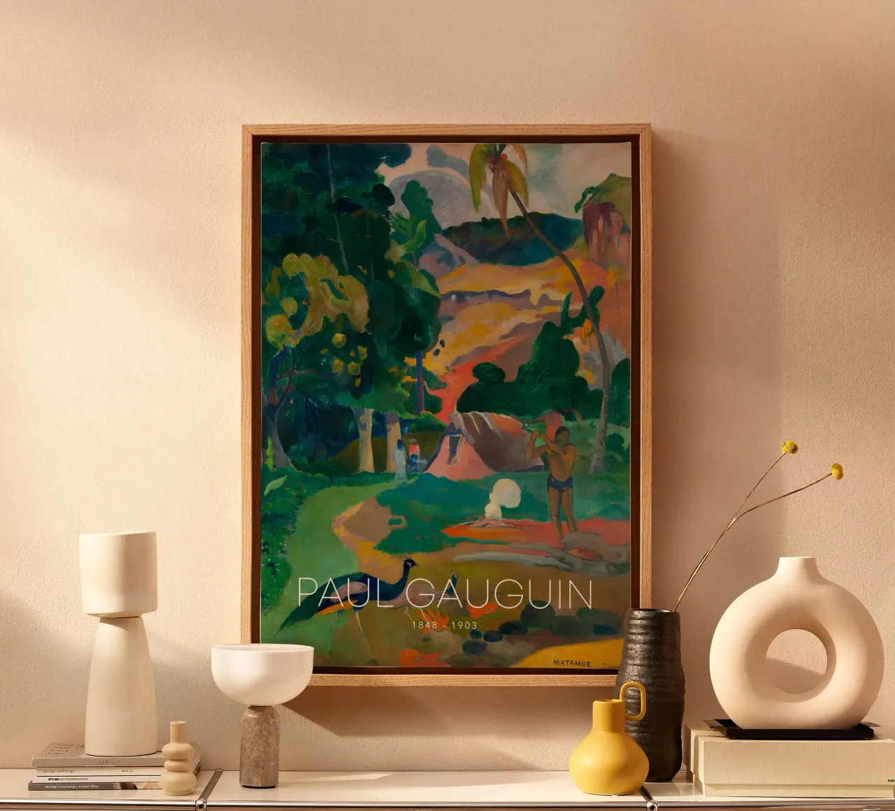 Gauguin Matamoe Post-Impressionistische Pauw kunstdruk canvas met Baklijst van NorwesClub