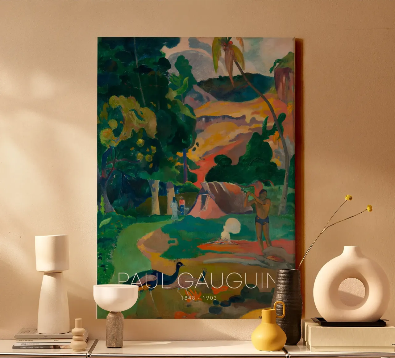 Gauguin Matamoe Post-Impressionistische Pauw kunstdruk canvas met Baklijst van NorwesClub