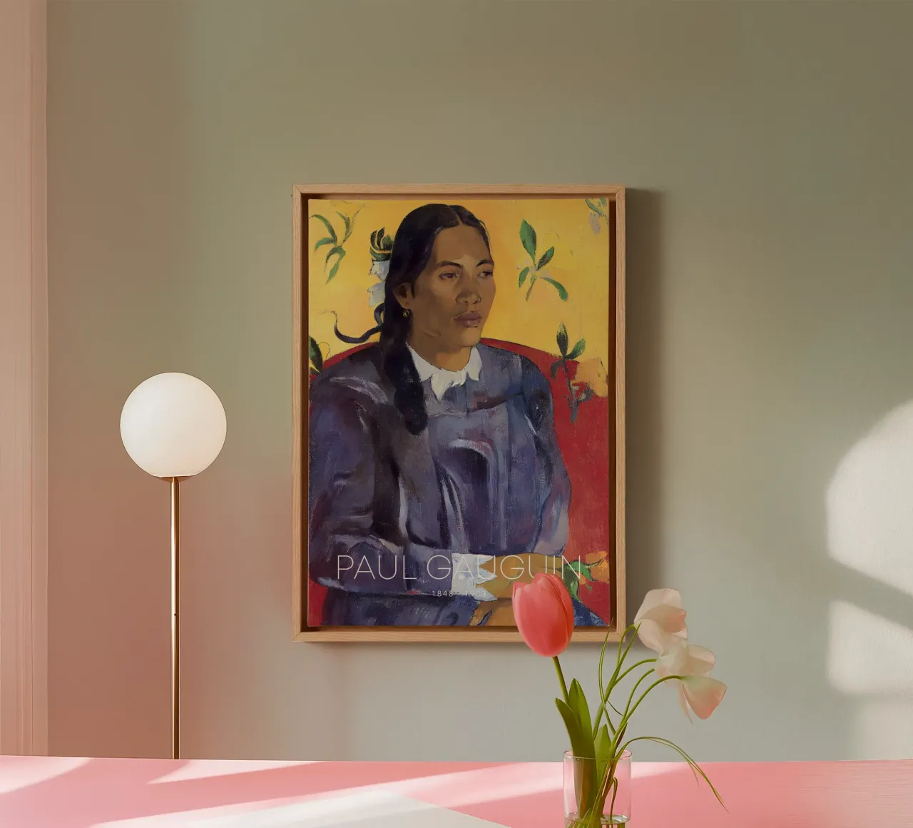 Gauguin Vrouw met bloem Post-Impressionistisch portret canvas met Baklijst van NorwesClub