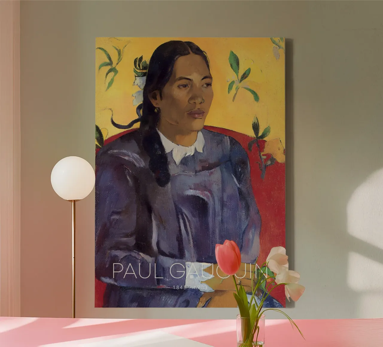 Gauguin Vrouw met bloem Post-Impressionistisch portret canvas met Baklijst van NorwesClub