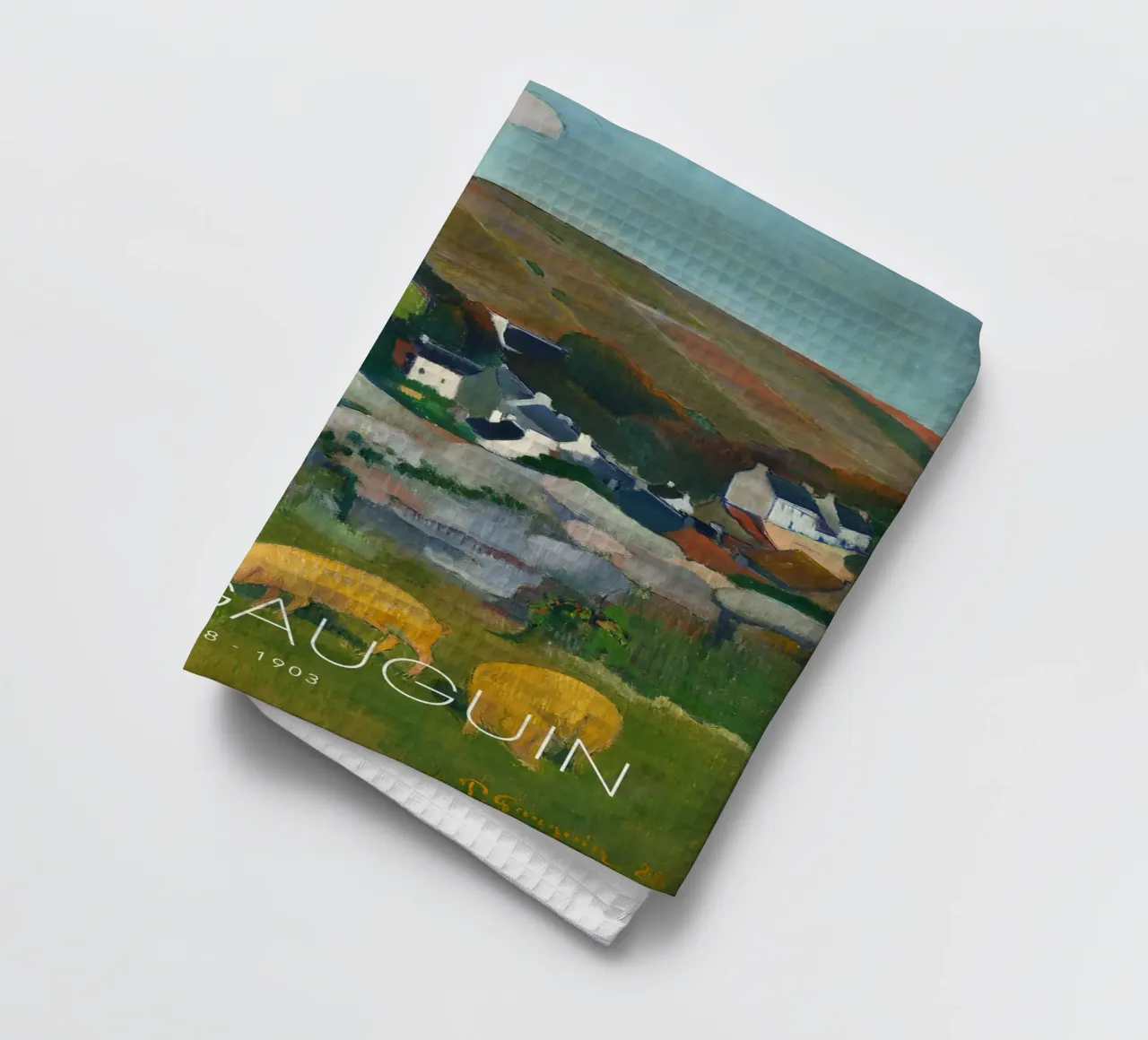 Gauguin The Swineherd Post-Impressionist Art Print tea towel by NorwesClub