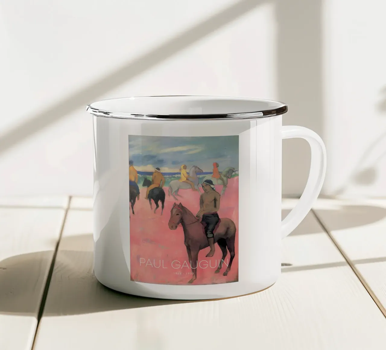 Gauguin cavalieri sulla spiaggia Stampa cavallo post-impressionista tazza in smalto da NorwesClub