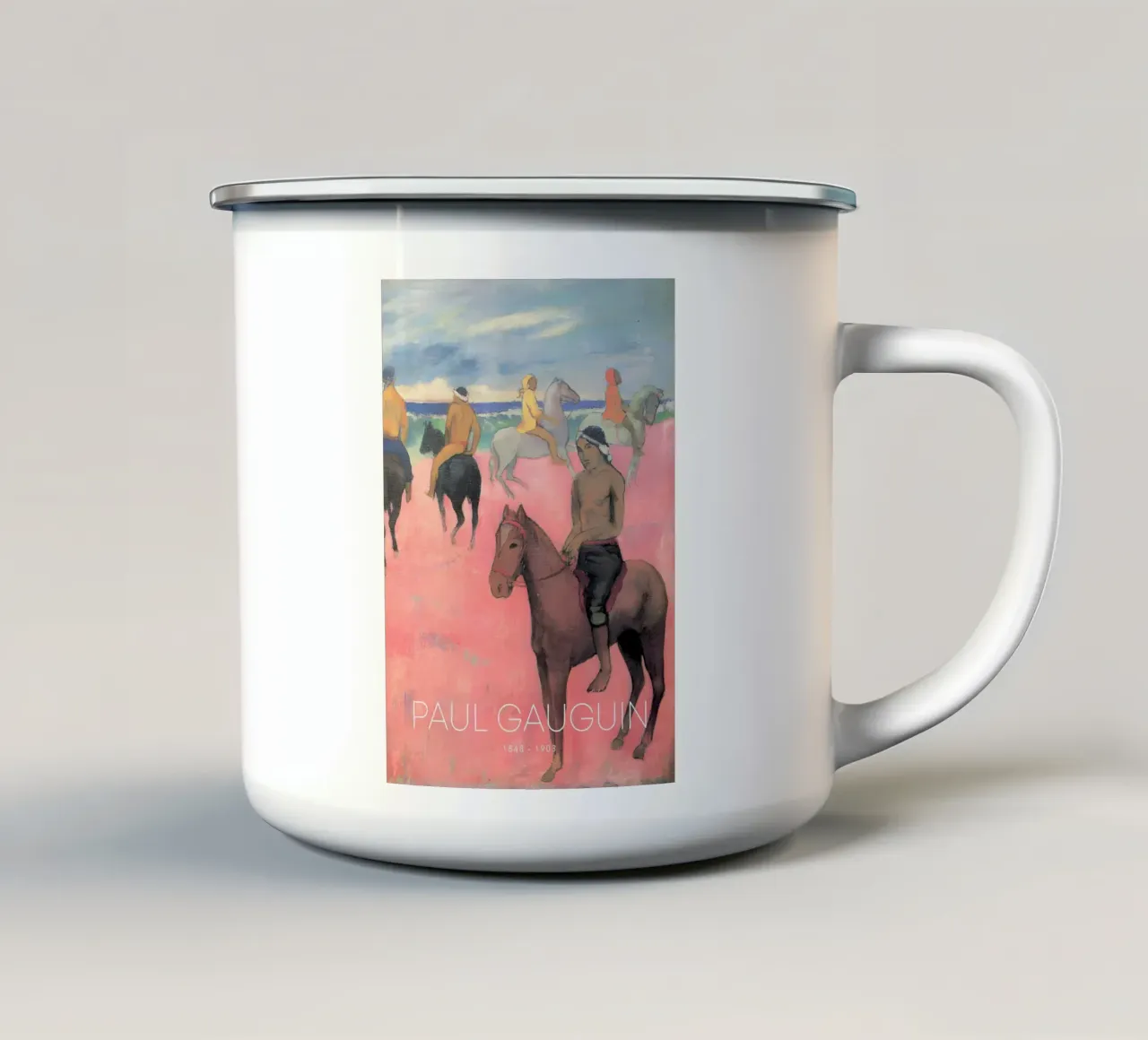 Gauguin cavalieri sulla spiaggia Stampa cavallo post-impressionista tazza in smalto da NorwesClub