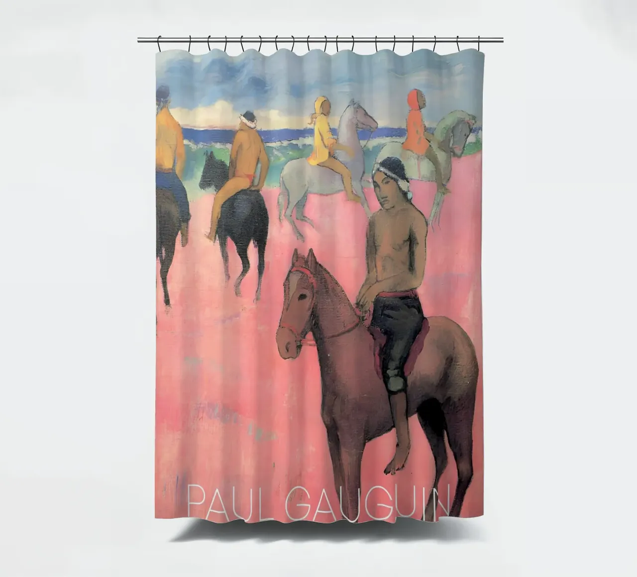 Gauguin cavalieri sulla spiaggia Stampa cavallo post-impressionista tenda da doccia da NorwesClub