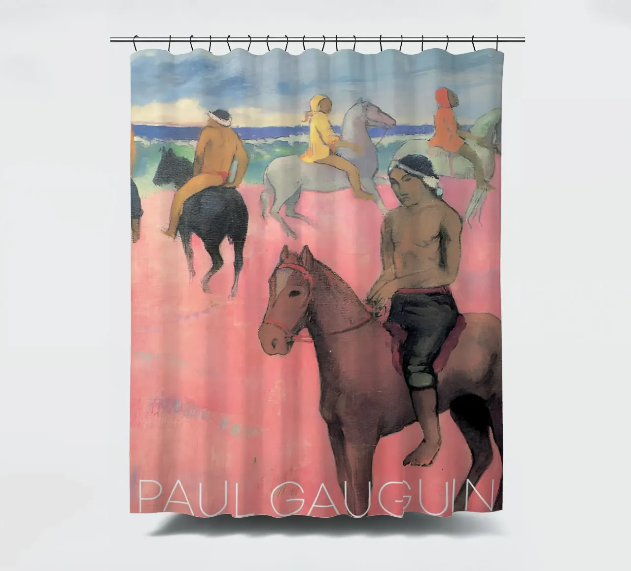 Gauguin cavalieri sulla spiaggia Stampa cavallo post-impressionista tenda da doccia da NorwesClub