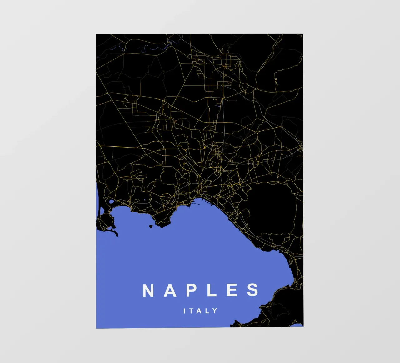 Mappa della città di Napoli in nero e oro pellicola backlit da Cartographers Library