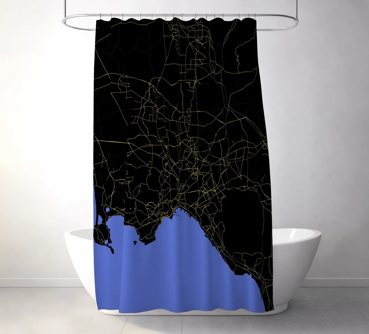 Mappa della città di Napoli in nero e oro tenda da doccia da Cartographers Library