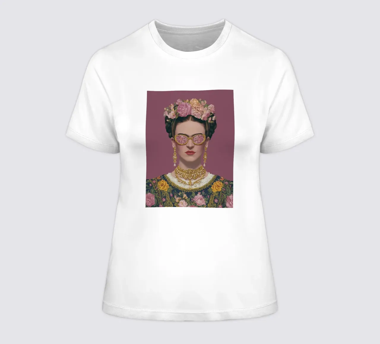 Frida with flower glasses women's fitted t-shirt by Carinaprint