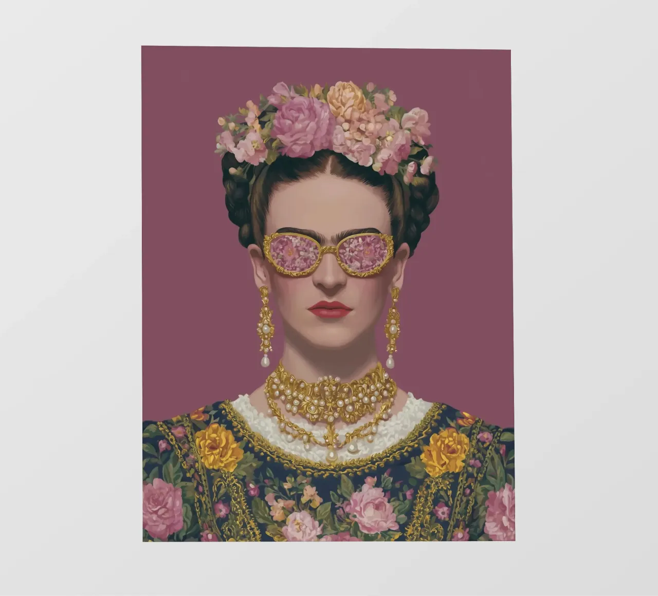 Frida con occhiali a fiori pellicola backlit da Carinaprint