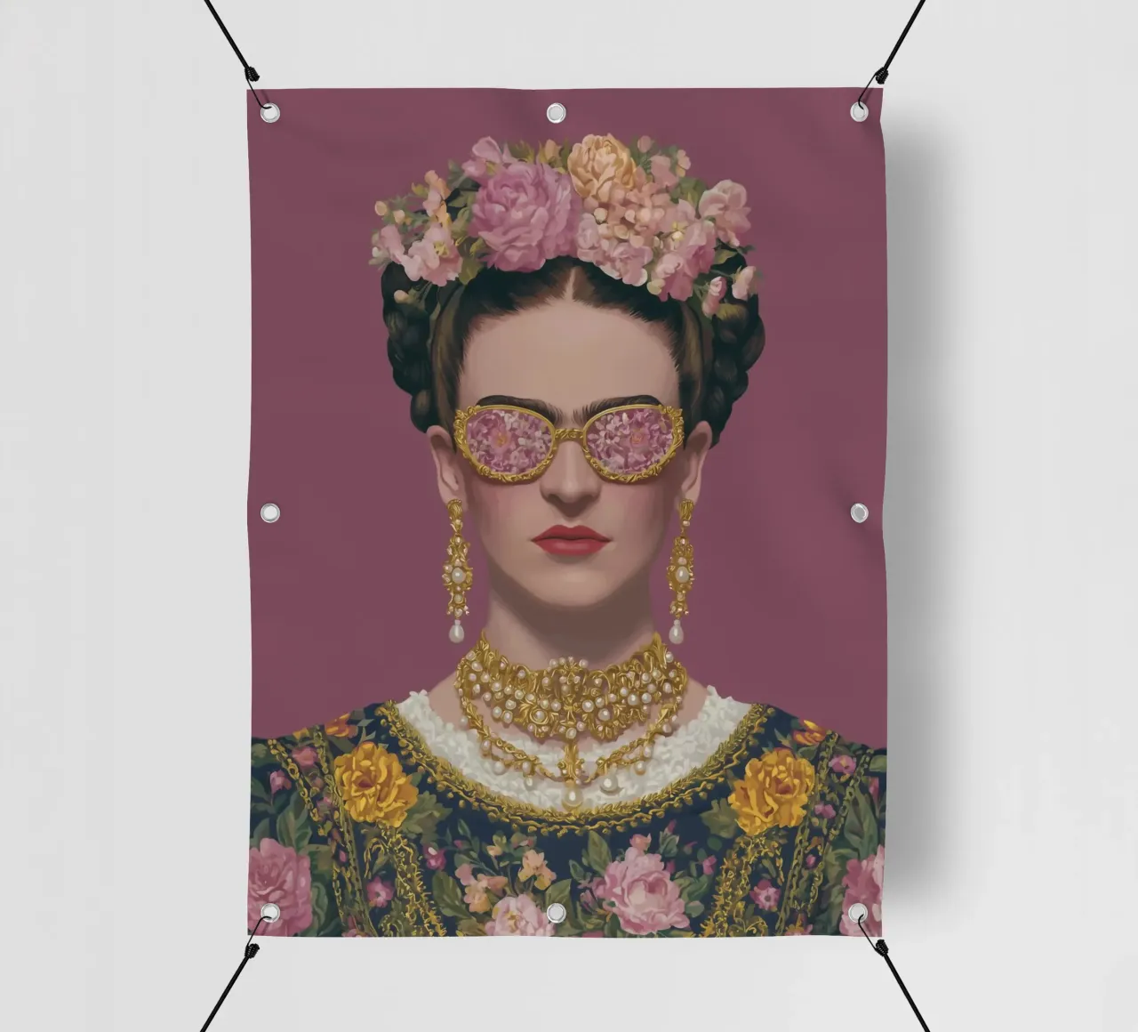 Frida con occhiali a fiori telo in pvc da Carinaprint