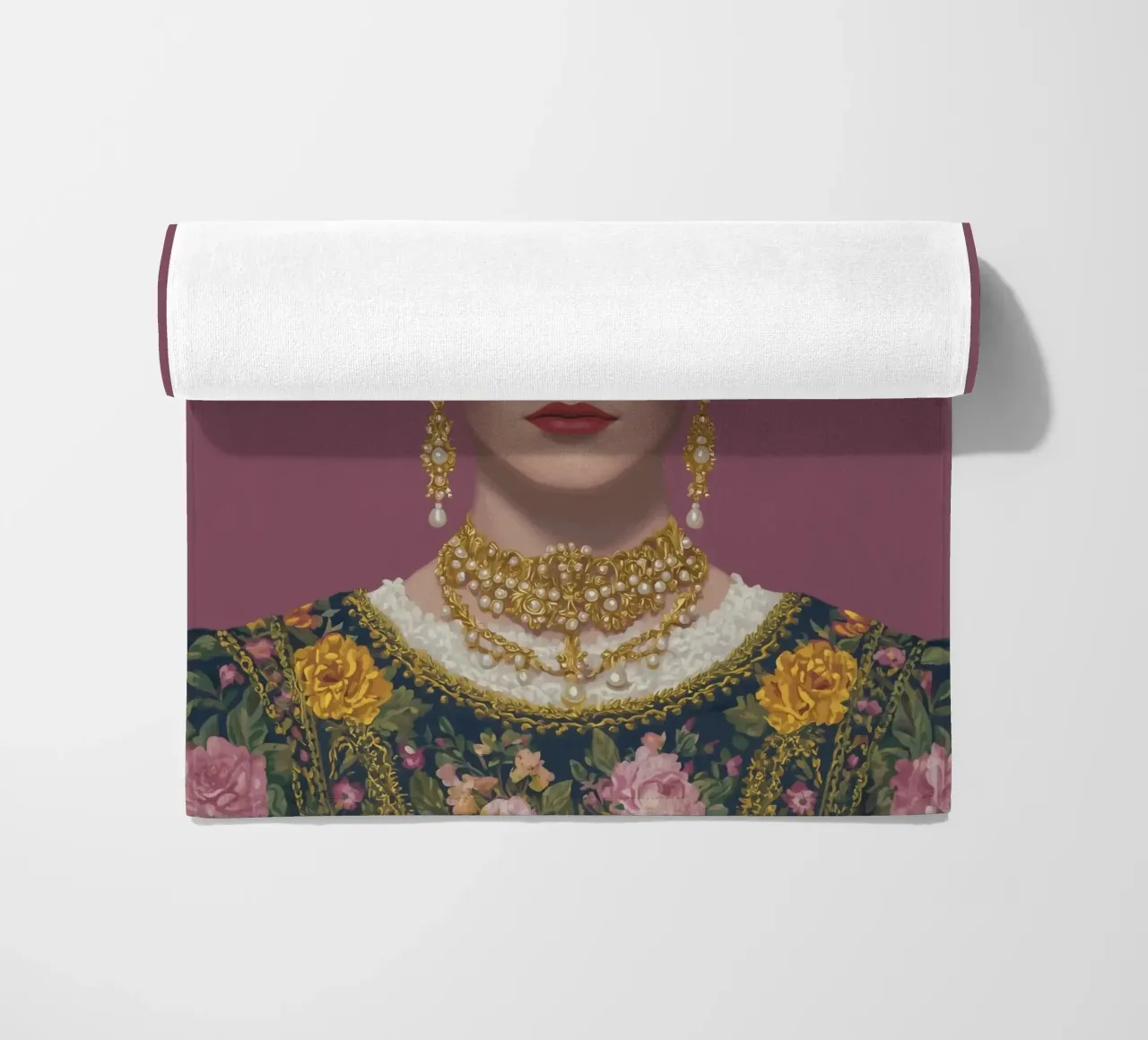Frida con occhiali a fiori telo mare da Carinaprint