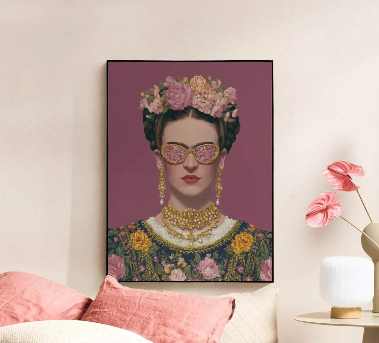 Frida con occhiali a fiori plexiglass da Carinaprint