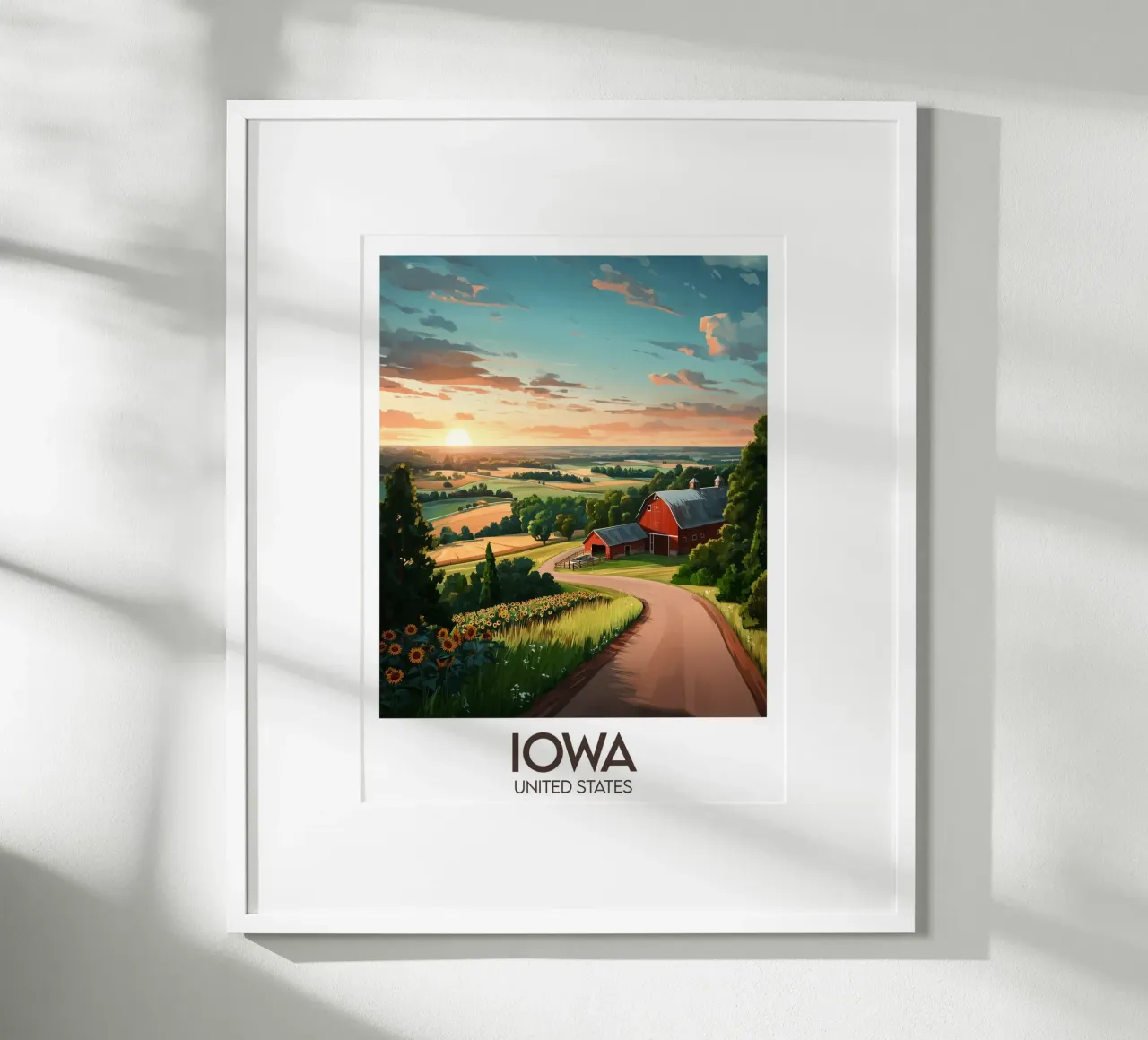 Affiche Iowa poster con telaio in legno da Frame the World
