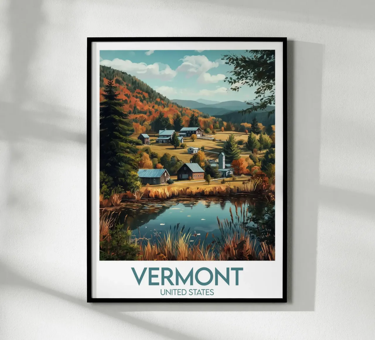 Affiche Vermont poster con telaio in legno da Frame the World
