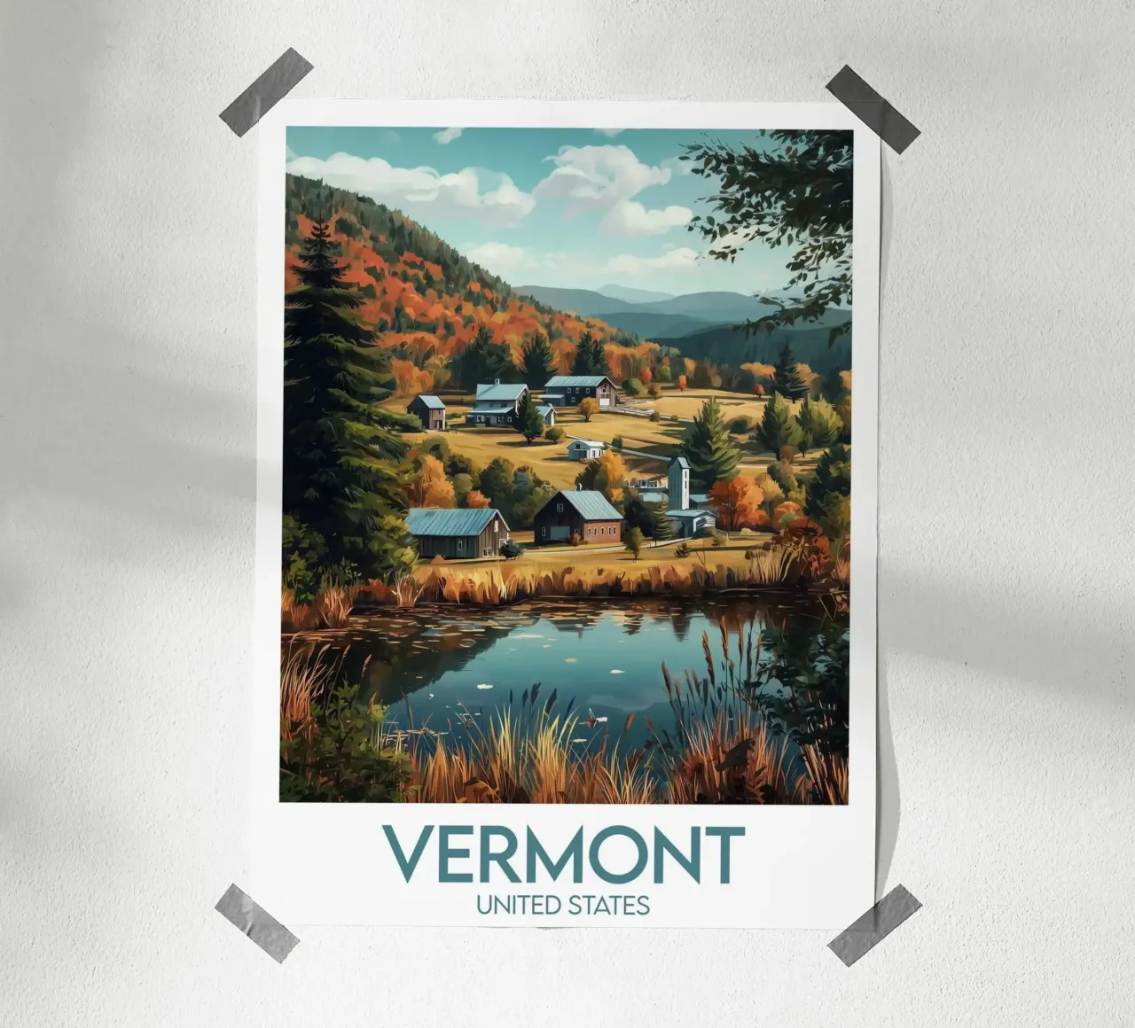 Affiche Vermont poster con telaio in legno da Frame the World