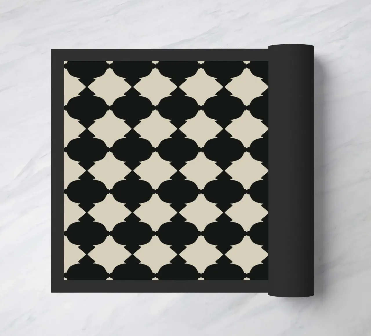 Repeating black grid doormat by Little Dean