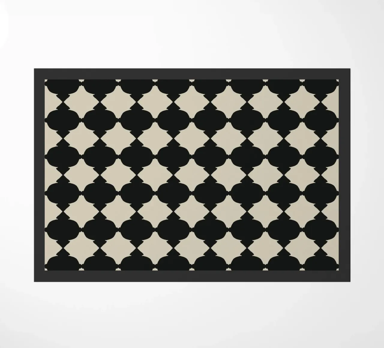 Repeating black grid doormat by Little Dean