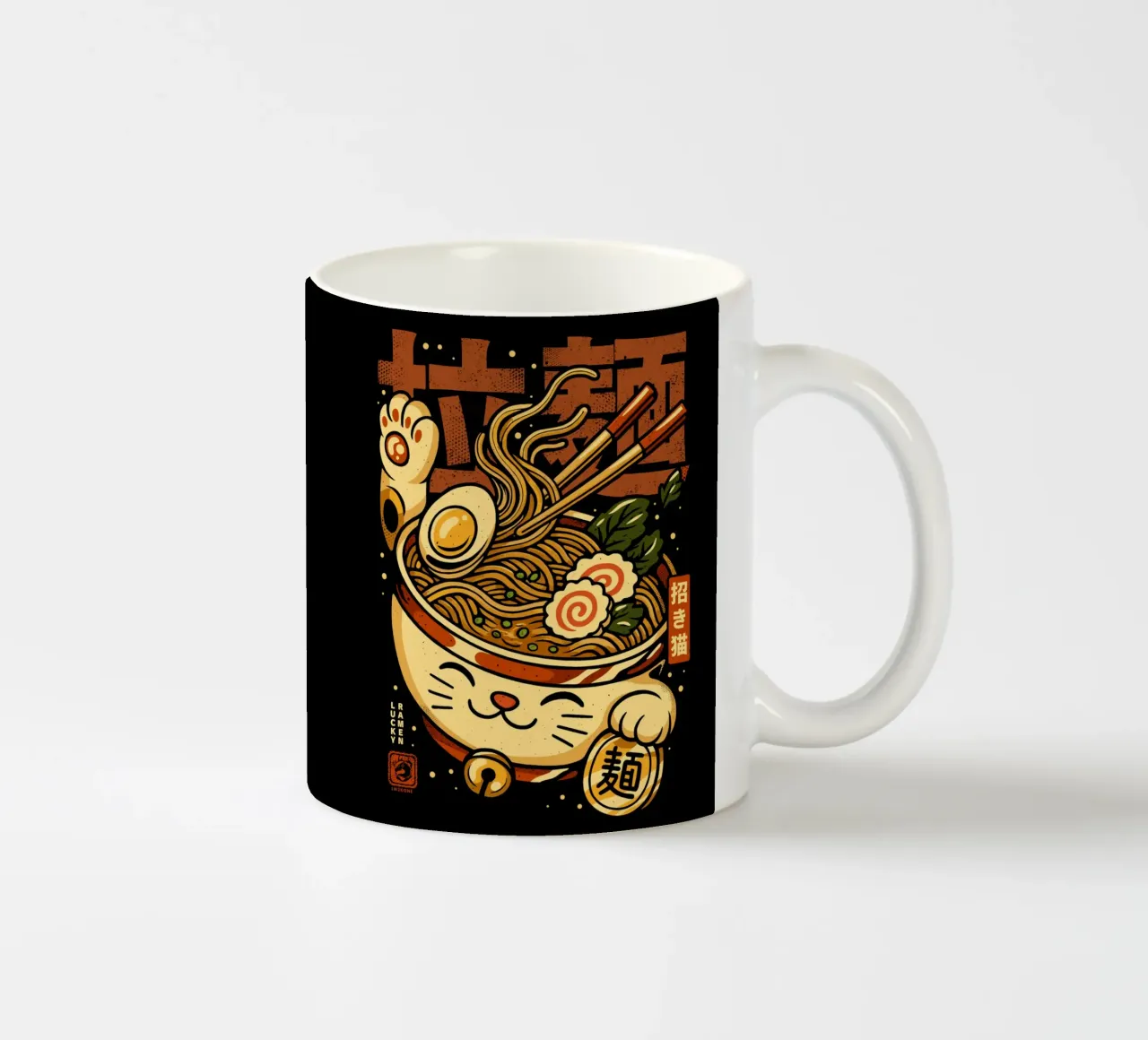 Lucky Cat Noodles Ramen ceramic mug by LM2KONE