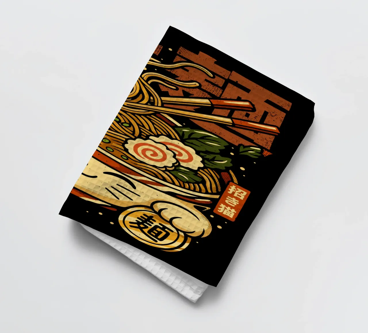 Lucky Cat Noodles Ramen tea towel by LM2KONE