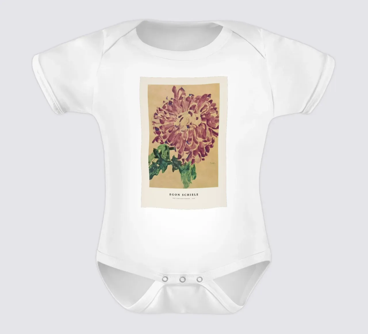 Schiele - Red Chrysanthemum body neonato maniche corte da Vintage by JUNIQE