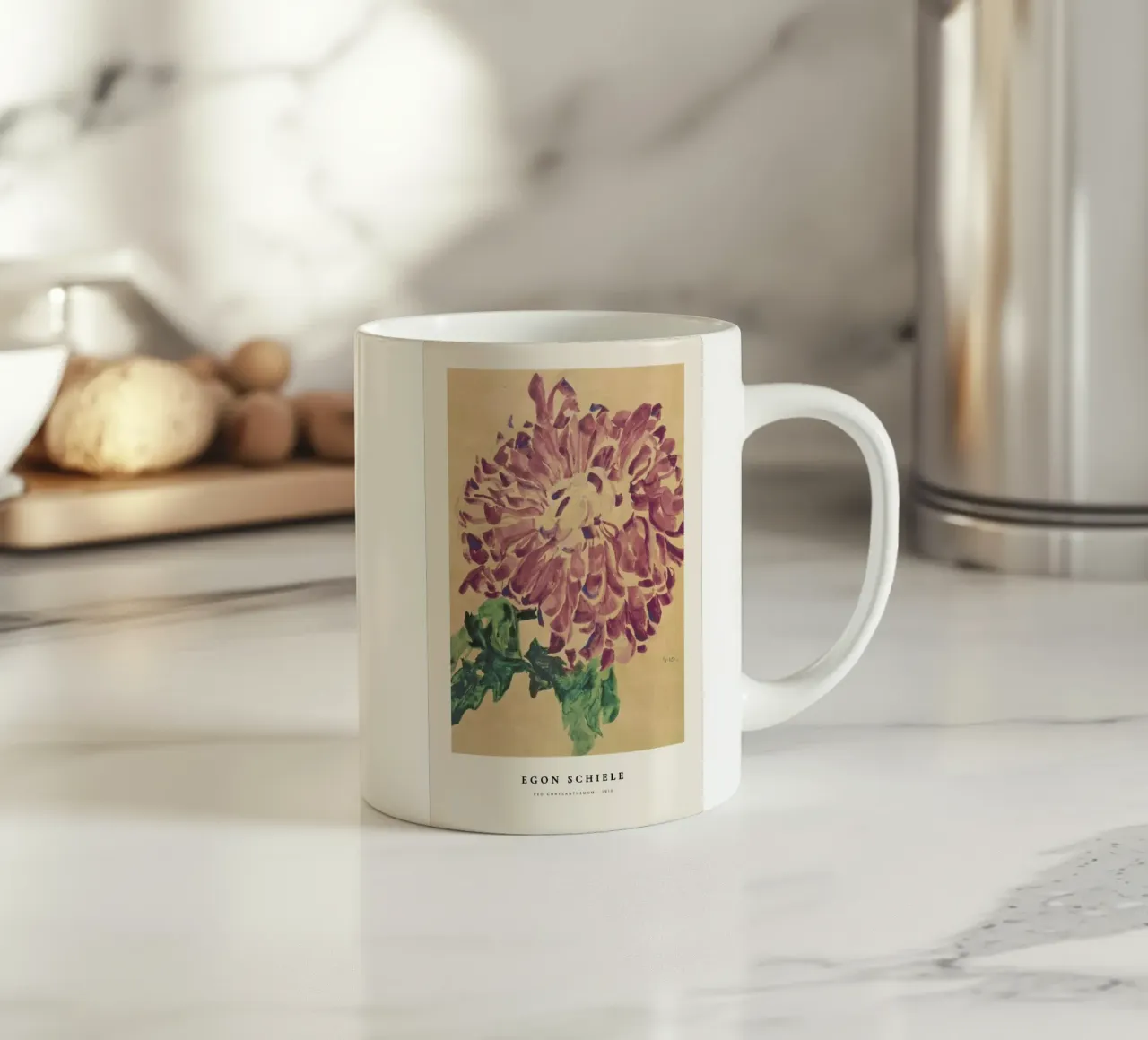 Schiele - Red Chrysanthemum tazza in ceramica da Vintage by JUNIQE