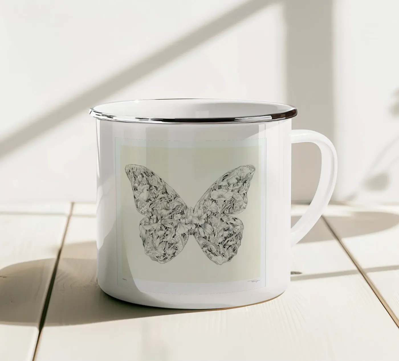 Morpho enamel mug by Faunesque