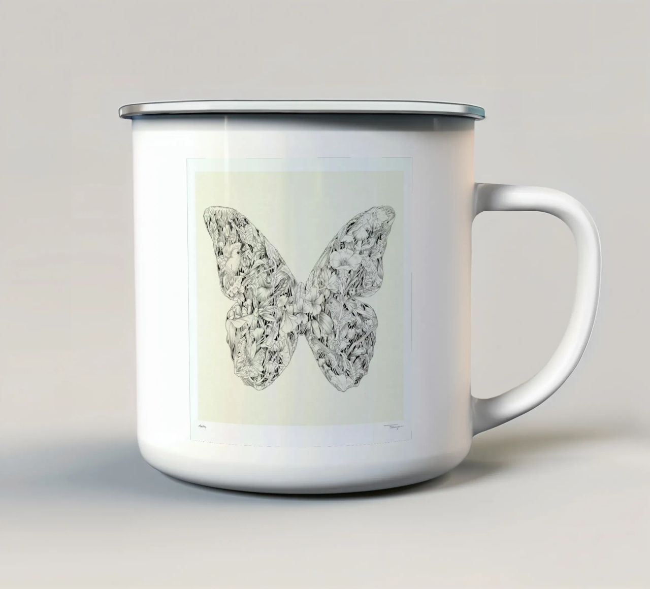 Morpho tazza in smalto da Faunesque