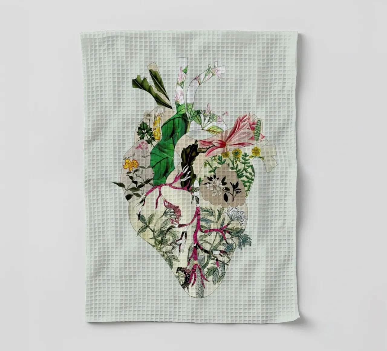 Vintage Botanical Heart X Green Preview tea towel by Bianca Green