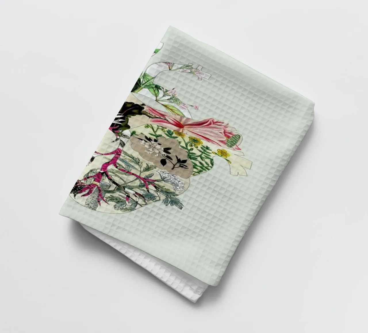 Vintage Botanical Heart X Green Preview tea towel by Bianca Green